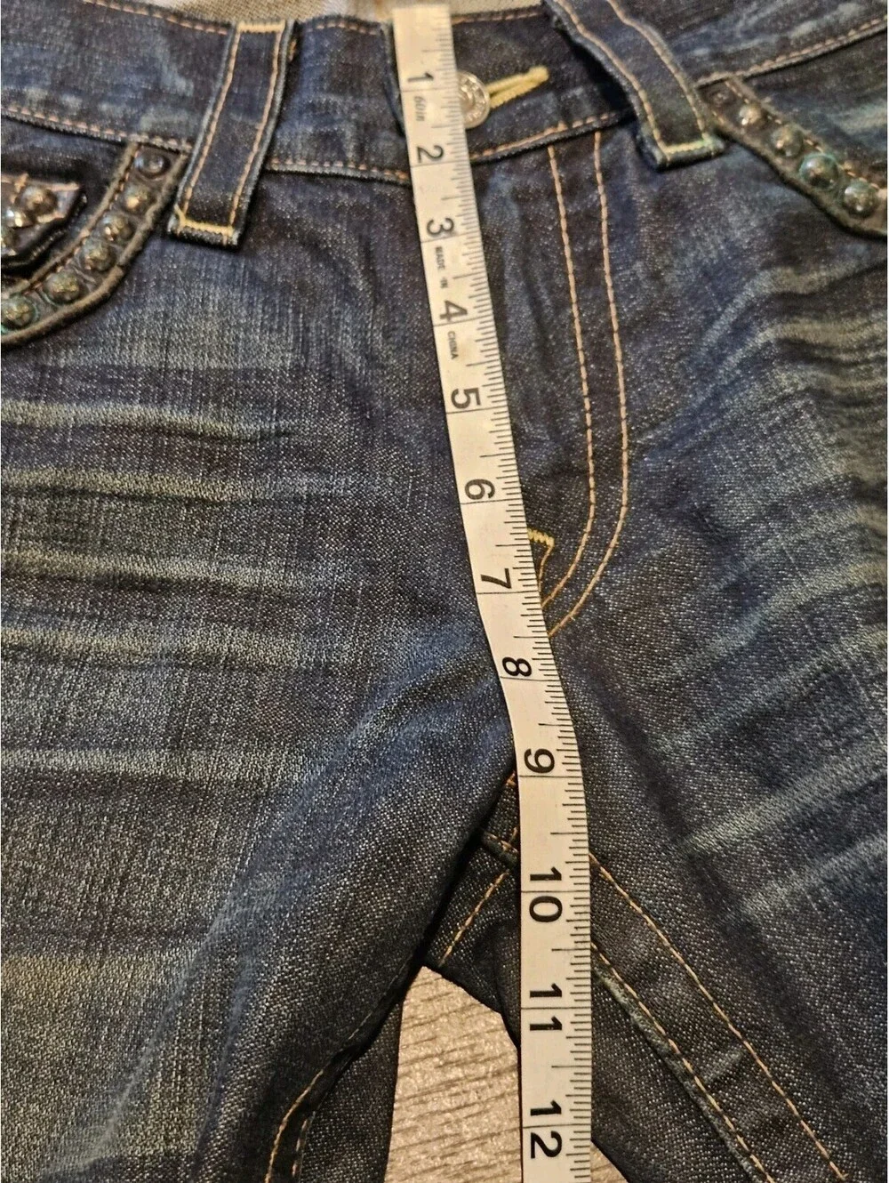 USA True Religion Joey Studded Mens 31x30 Dark Wash Blue Jeans Thick Stitch
